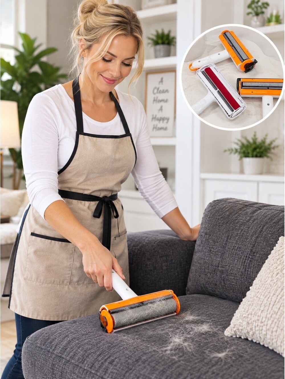 Lint Remover Roller Brush Hair Remover, Orange/White, Plastic LARGE